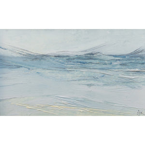 Original oil painting by artist Sarah Knight in soft greens, blues and turquoise. Available framed or unframed.