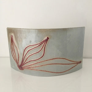 Leaves, curved by Eryka Isaak Grey Glass Sculpture with brown leaf design