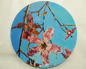 Lillies Original Round Oil Painting Artwork by Stella Tooth