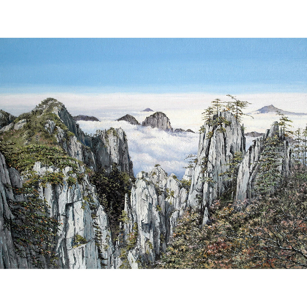 Monkey Watching the Sea, Yellow Mountains, China by Mark Lodge oil on canvas original painting