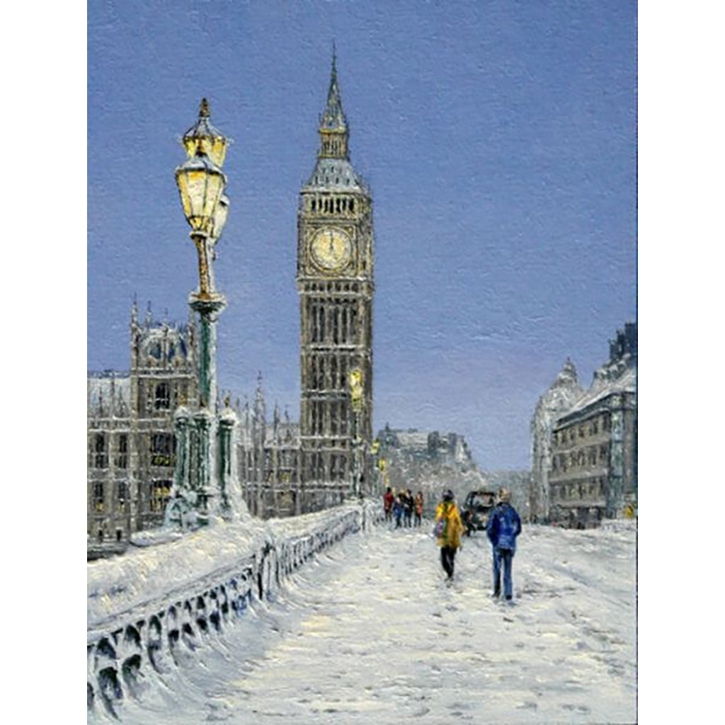 Big Ben, Evening Snow Scene by Mark Lodge original oil on canvas painting