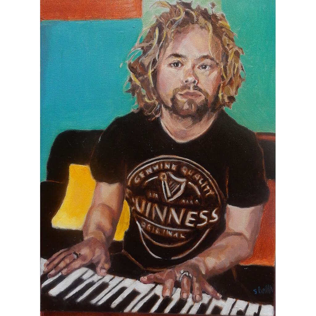 Marky Dawson performing in lockdown, oil on canvas artwork by Stella Tooth