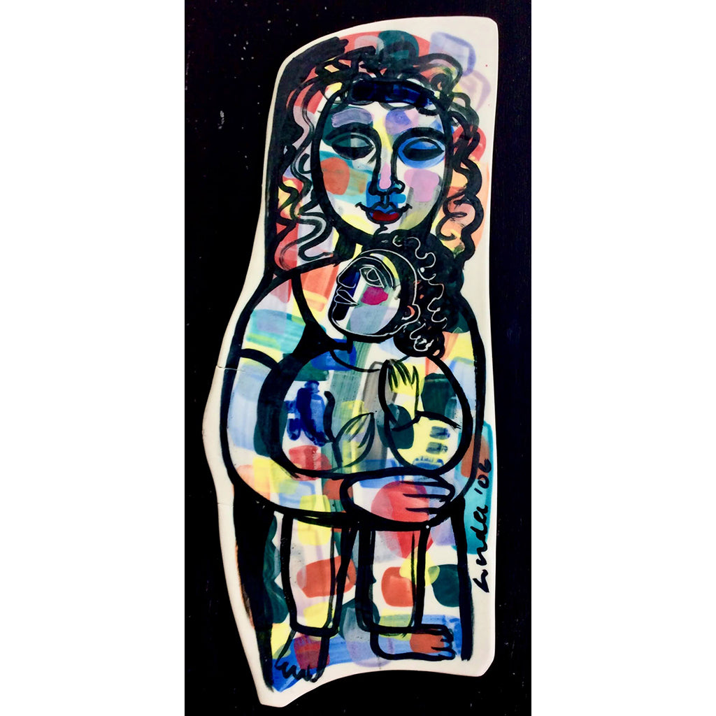 Mother and Child by Linda Samson ceramic tile painting