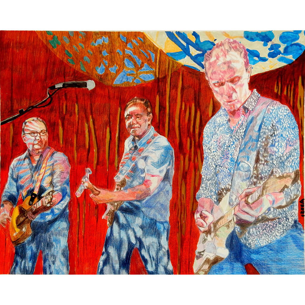 Nick Masons Saucerful of Secrets at the Half Moon Putney mixed media of by London based musician artist Stella Tooth