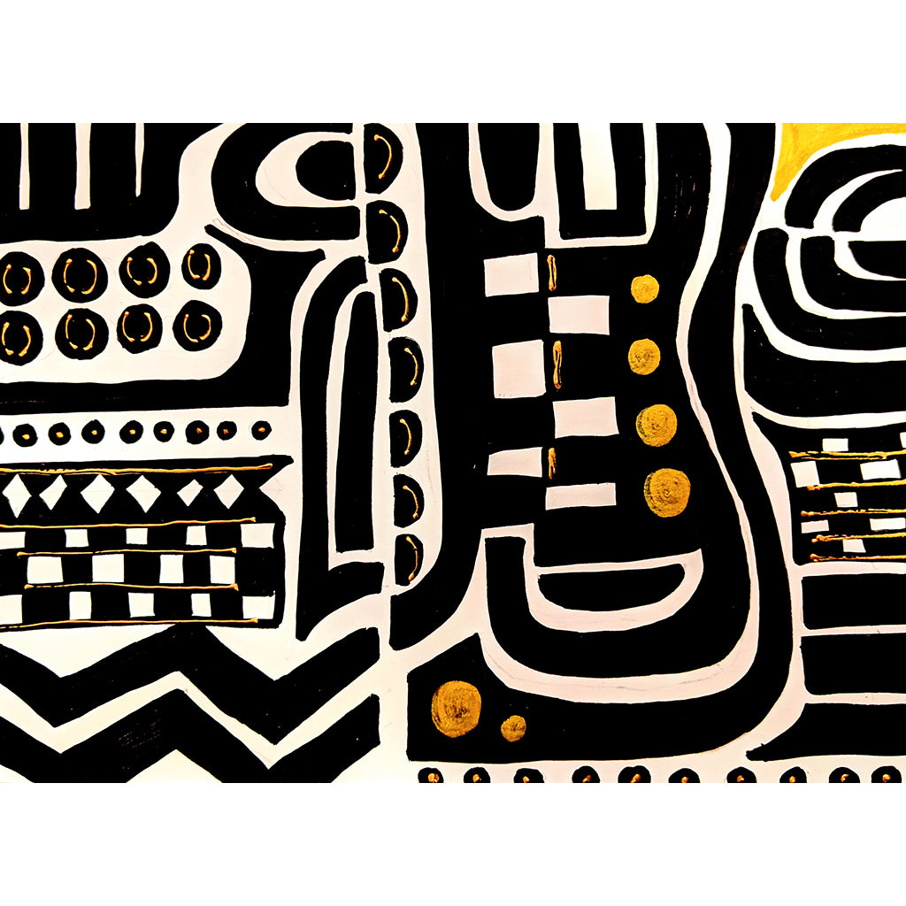 Origin is an original abstract cerne relief, ink and acrylic A4 framed artwork in black and gold by London artist Bukola Dagiloke