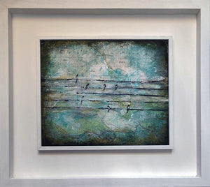 Swallows on Wire by Sarita Keeler Framed Mixed Media Display