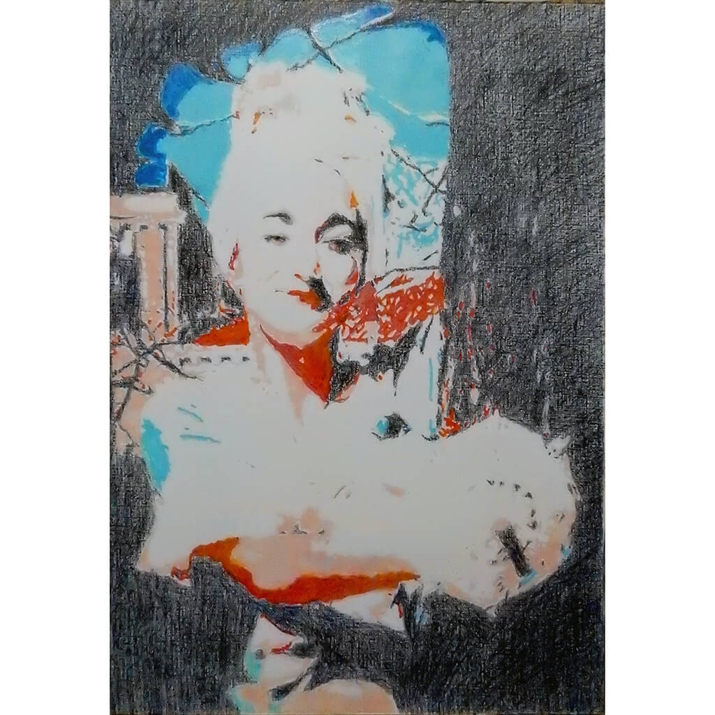 Passion vs Courage The Tightrope mixed media on paper original artwork by Stella Tooth of tightropewalker in Venice