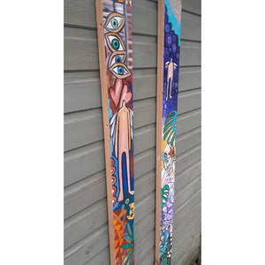 Plank of Life by Wilf Frost original artwork painted in bright colours onto two thick plywood planks with oil and acrylic side
