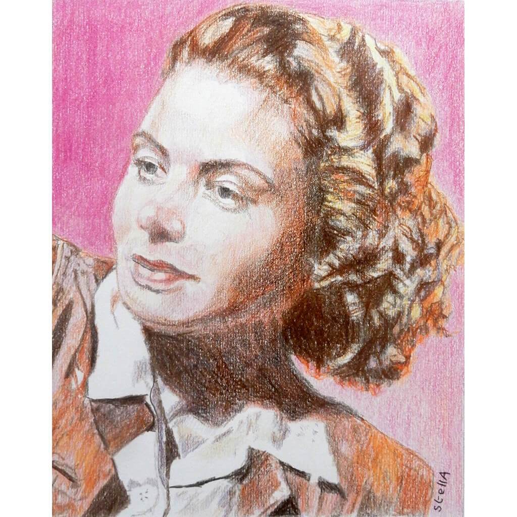 Ingrid Bergman mixed media on paper by Stella Tooth