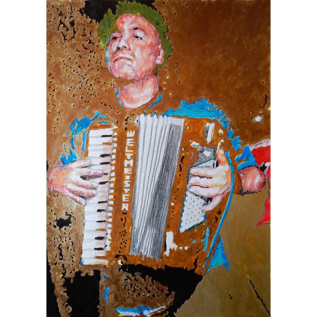 Police Dog Hogan Shahen Galichian mixed media on paper by Stella Tooth