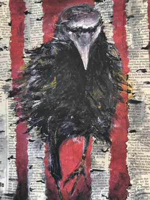 Raven in the Woods by Sarita Keeler Mixed Media Acrylic Detail