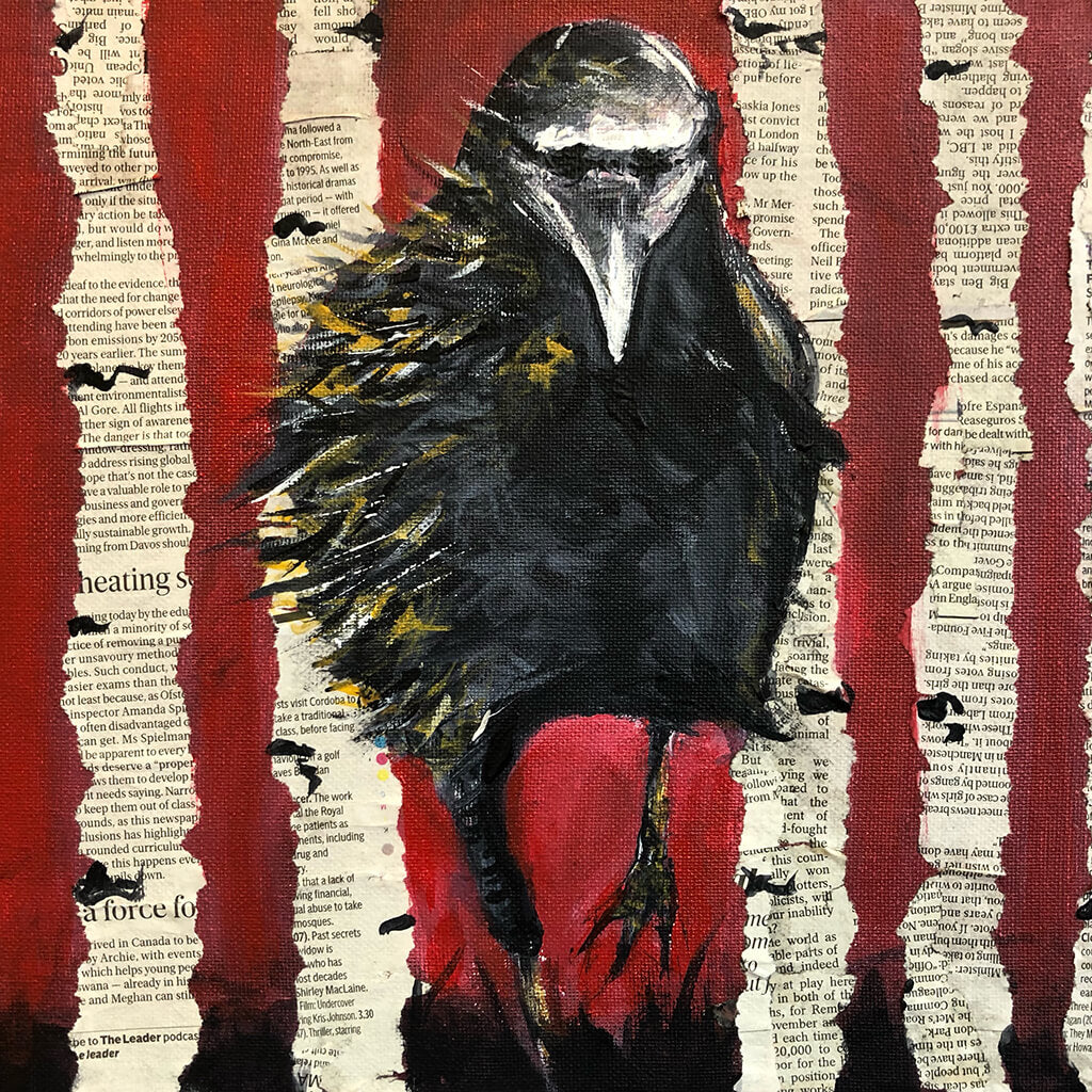 Raven in the Woods by London artist Sarita Keeler Mixed Media Acrylic 