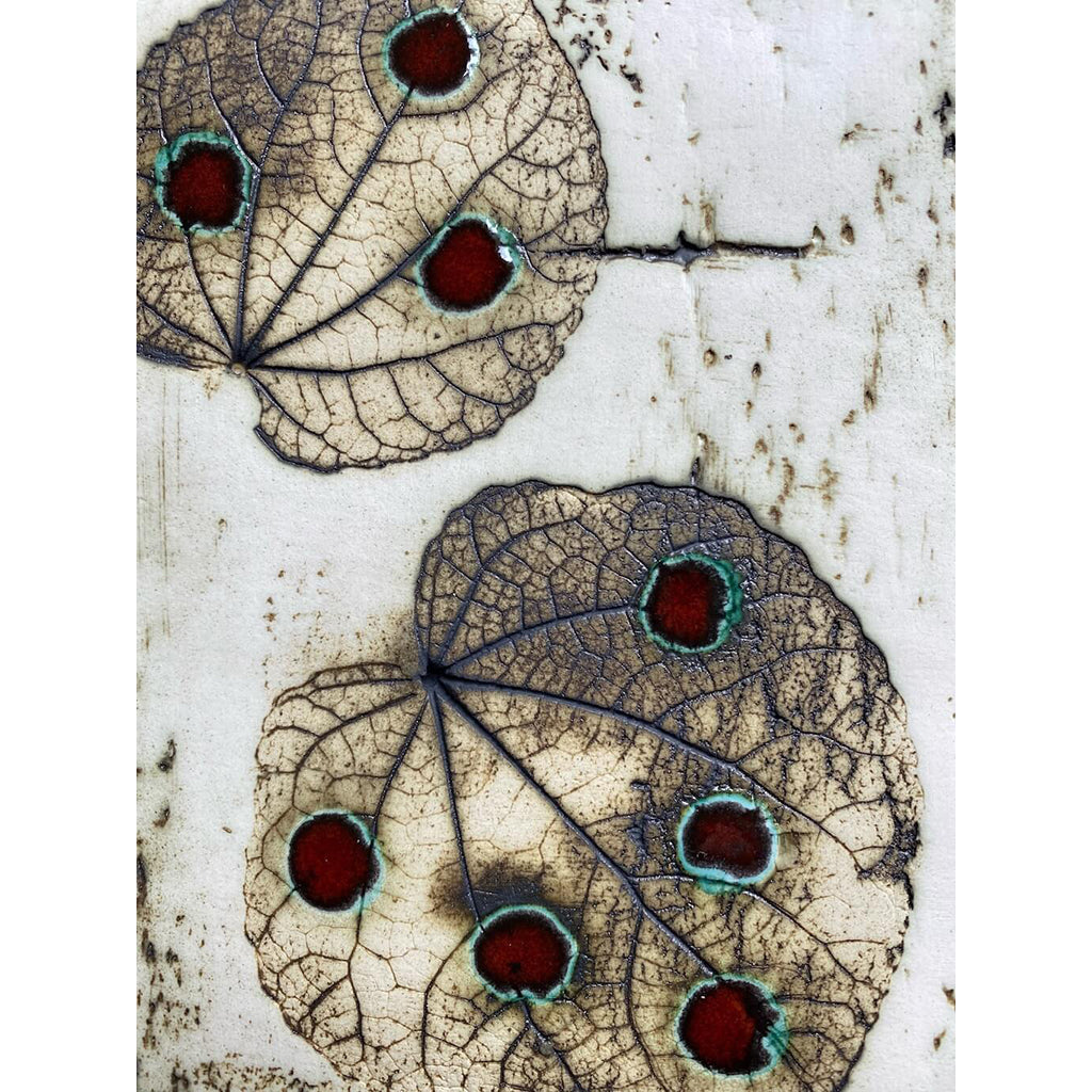 Red Katsura Leaf Imprints By Ruty Benjamini London Ceramic artist