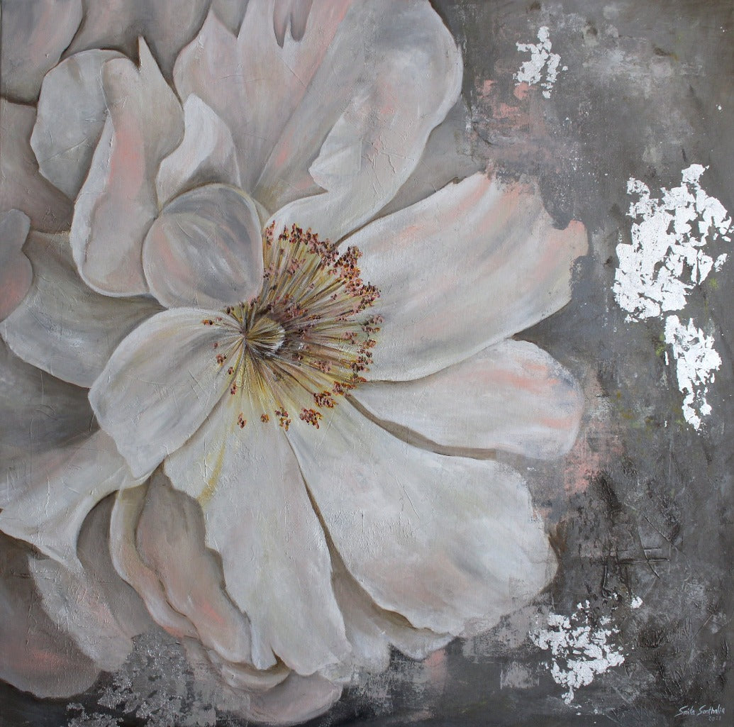 white flower painting peony acrylic painting canvas art 