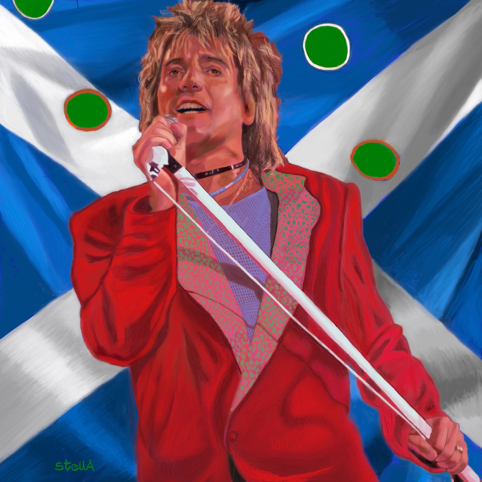 Rod Stewart digital painting by Stella Tooth musician artist inspired by photo by Solomon N'Jie