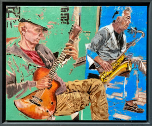 Roy Gee and Matt Wall Brighton buskers oil on canvas by Stella Tooth