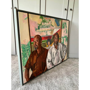 Frank Bowling ‘Cover Girl’ painting with Ben and Sacha oil portrait by Stella Tooth