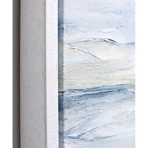 Seascape in Cerulean Blue by Sarah Knight. An original semi-abstract large oil seascape painted in shades of blue, white and grey frame detail