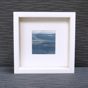 Seascape VIII by Sarah Knight original semi-abstract mini oil seascape palette knife painting in shades of grey blue and turquoise