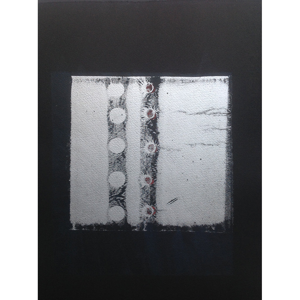 Silver Circle Impressions limited edition mono print on black Somerset paper by Corrine Edwards
