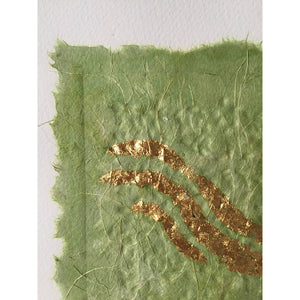 Sonata by Gill Hickman a collage artwork in green and gold detail