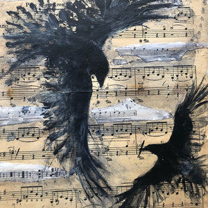 Songes d'amour III mixed media on canvas painting of raven birds by Sarita Keeler