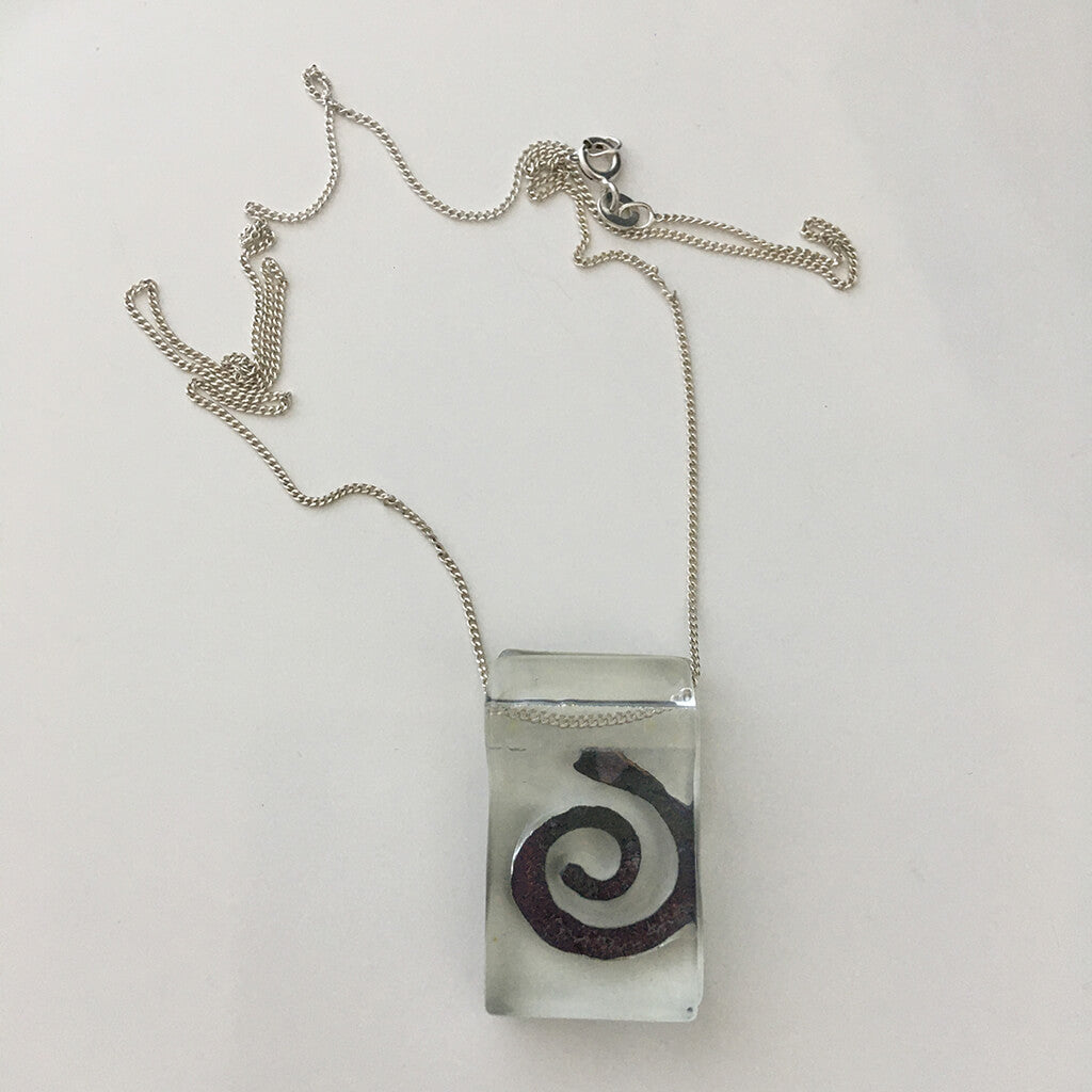 Spiral by Eryka Isaak glass pendant on sterling silver kerb chain necklace