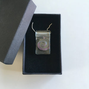 Spiral by Eryka Isaak glass pendant on sterling silver kerb chain necklace boxed