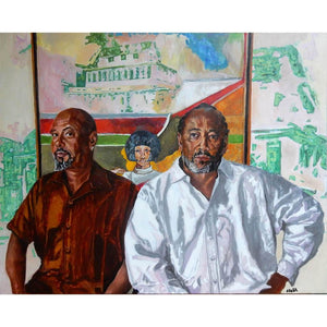 Frank Bowling  ‘Cover Girl’ painting with Ben and Sacha oil portrait by Stella Tooth