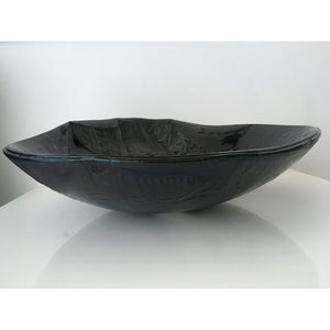 Stripped Black by Eryka Isaak fused glass bowl sculpture side