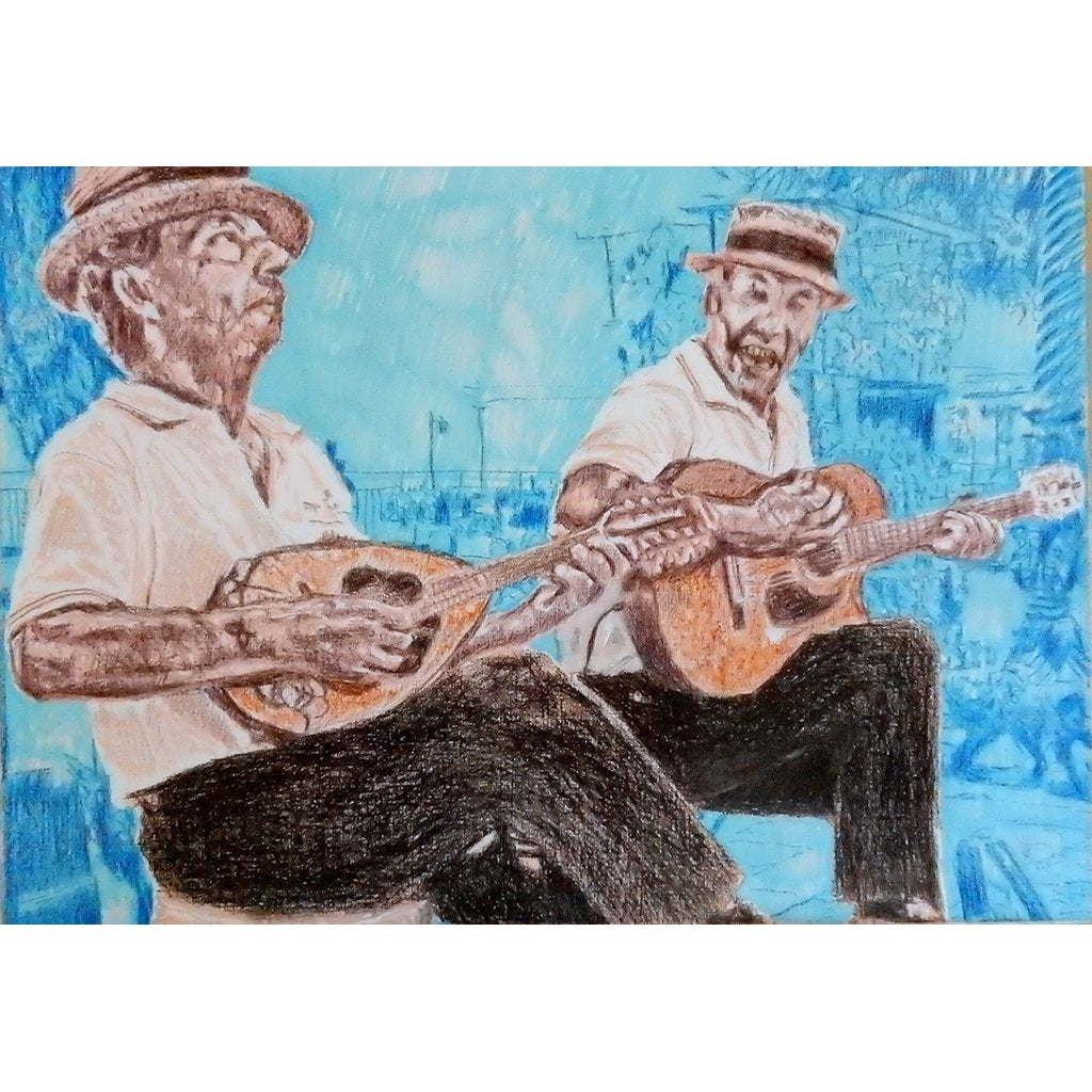 i suonatori mediterranei pencil on paper drawn artwork by Stella Tooth