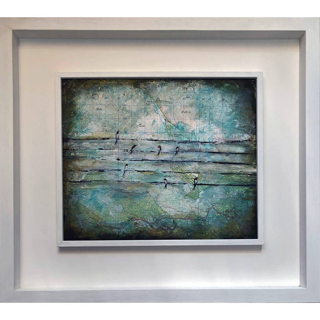 Swallows on Wire by Sarita Keeler Framed Mixed Media