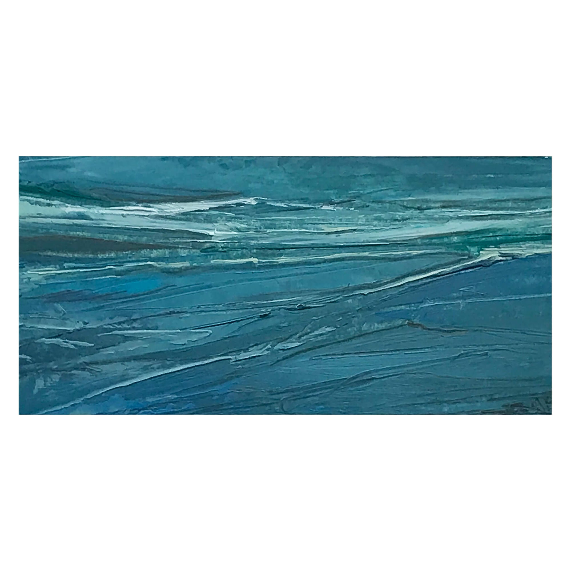 Small turquoise and teal seascape original oil painting by Sarah Knight