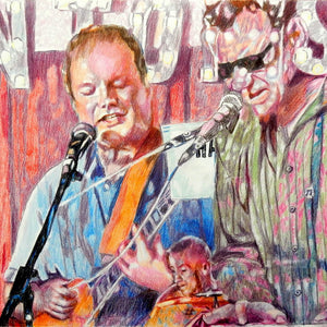 The Phantoms at the Half Moon Putney pencil drawing of musicians by performer artist Stella Tooth detail
