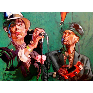The Selecter ska band musicians performing at a show in London original artwork oil on canvas painting by Stella Tooth artist