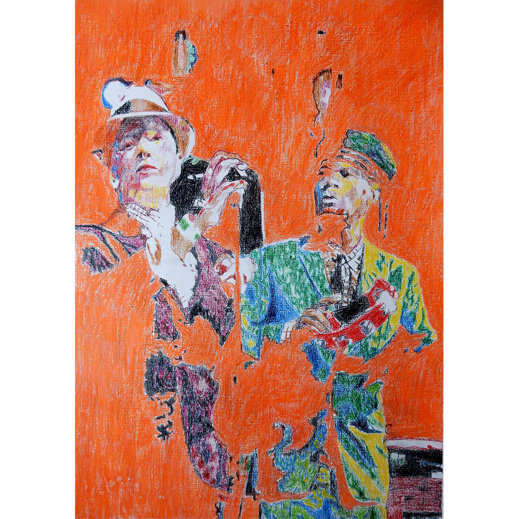 The Selecter 2 tone ska band musicians performing in London original orange mixed media artwork by Stella Tooth artist