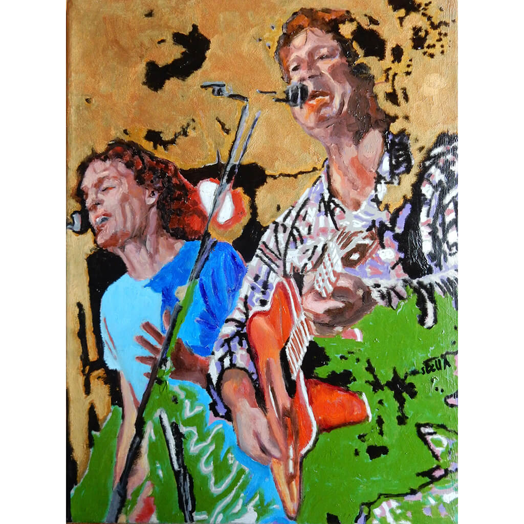 The Fabulous Electric Zimmermen band performing at the Half Moon Putney oil on canvas painting by artist Stella Tooth