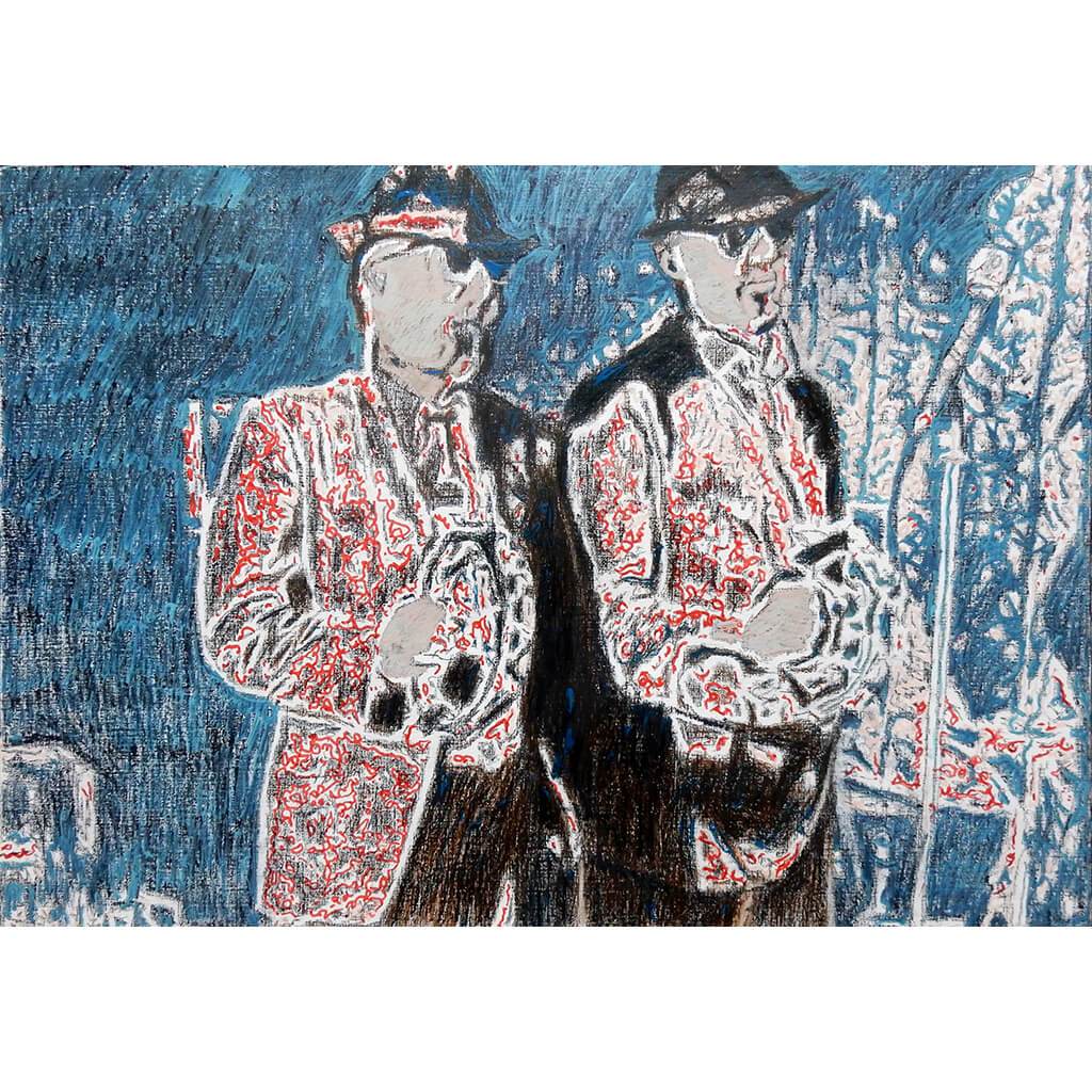 Rollin’ rollin’ rollin’, The Rawhides, pencil on paper artwork by Stella Tooth