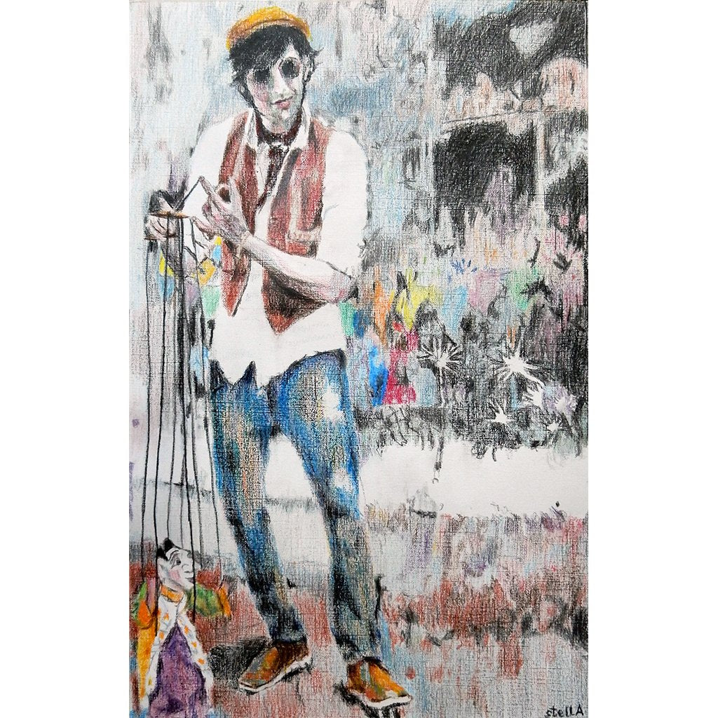 The puppeteer Brighton pencil on paper drawn artwork by Stella Tooth