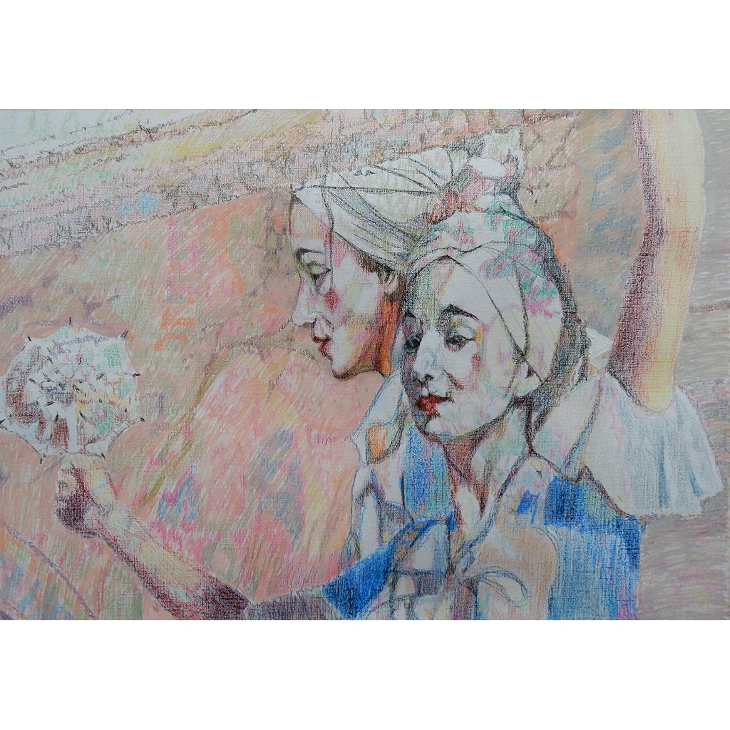 The tightrope walker mixed media on paper by London artist Stella Tooth