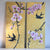 Together by Helen Trevisiol Duff pair of acrylic on canvas gold panel paintings pink blossom flowers and swallow birds