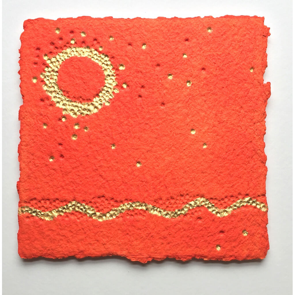 Totally Tropical by Gill Hickman a collage artwork in vivid orange and gold