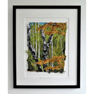 Tree Top by Diana Mckinnon embroidery artist forest woodland with trees in green and copper