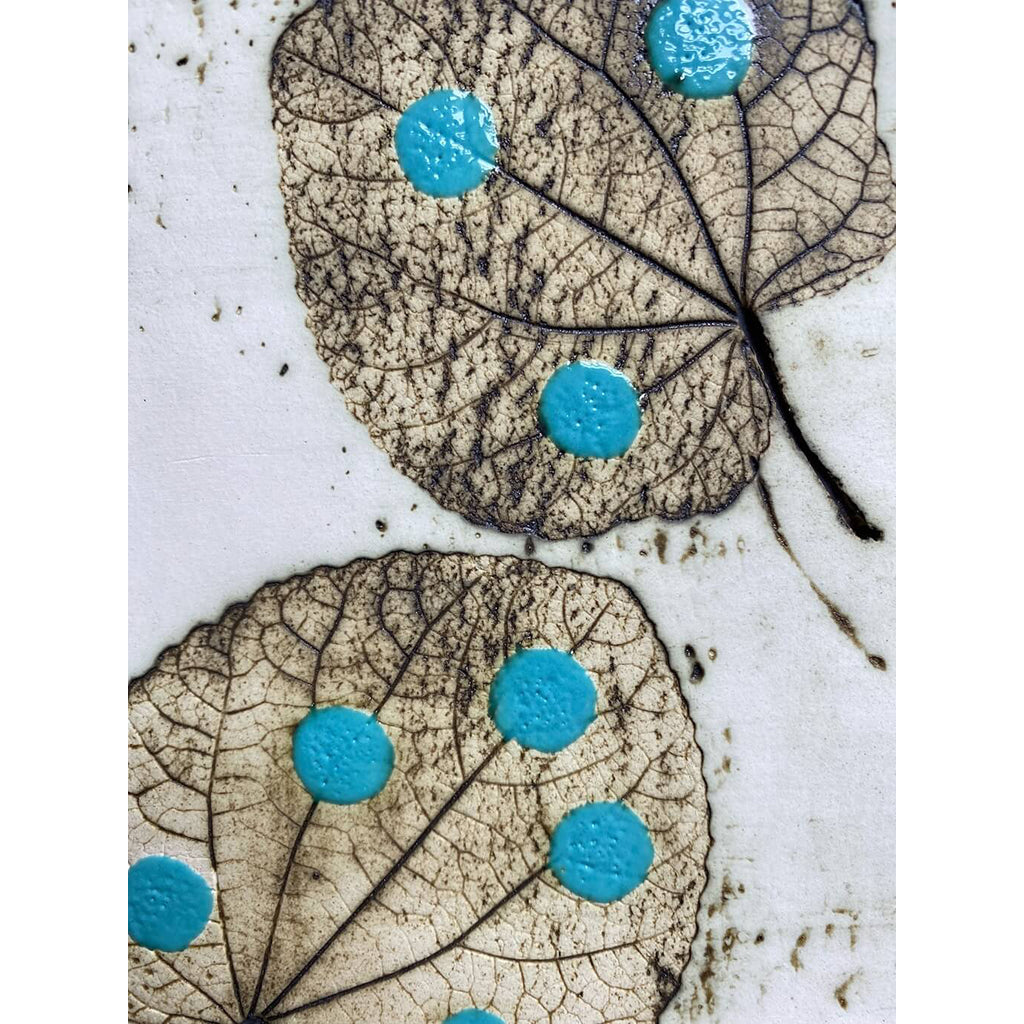 Turquoise Katsura Leaf Imprints By Ruty Benjamini London Ceramic artist