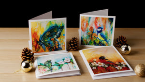 3 large Christmas cards ﻿of birds (Amanecer) by Smita Sonthalia