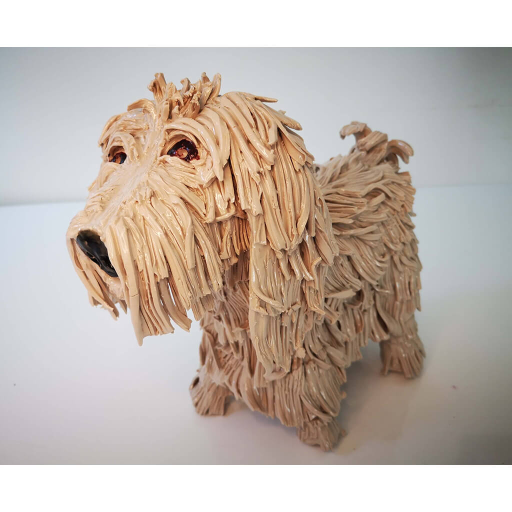 Shaggy White Dog by Vivien Phelan Ceramic sculpture