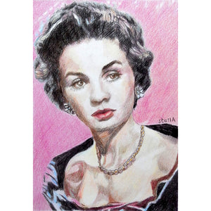Vivien Leigh actress portrait pencil on paper in pink and black by London based artist Stella Tooth