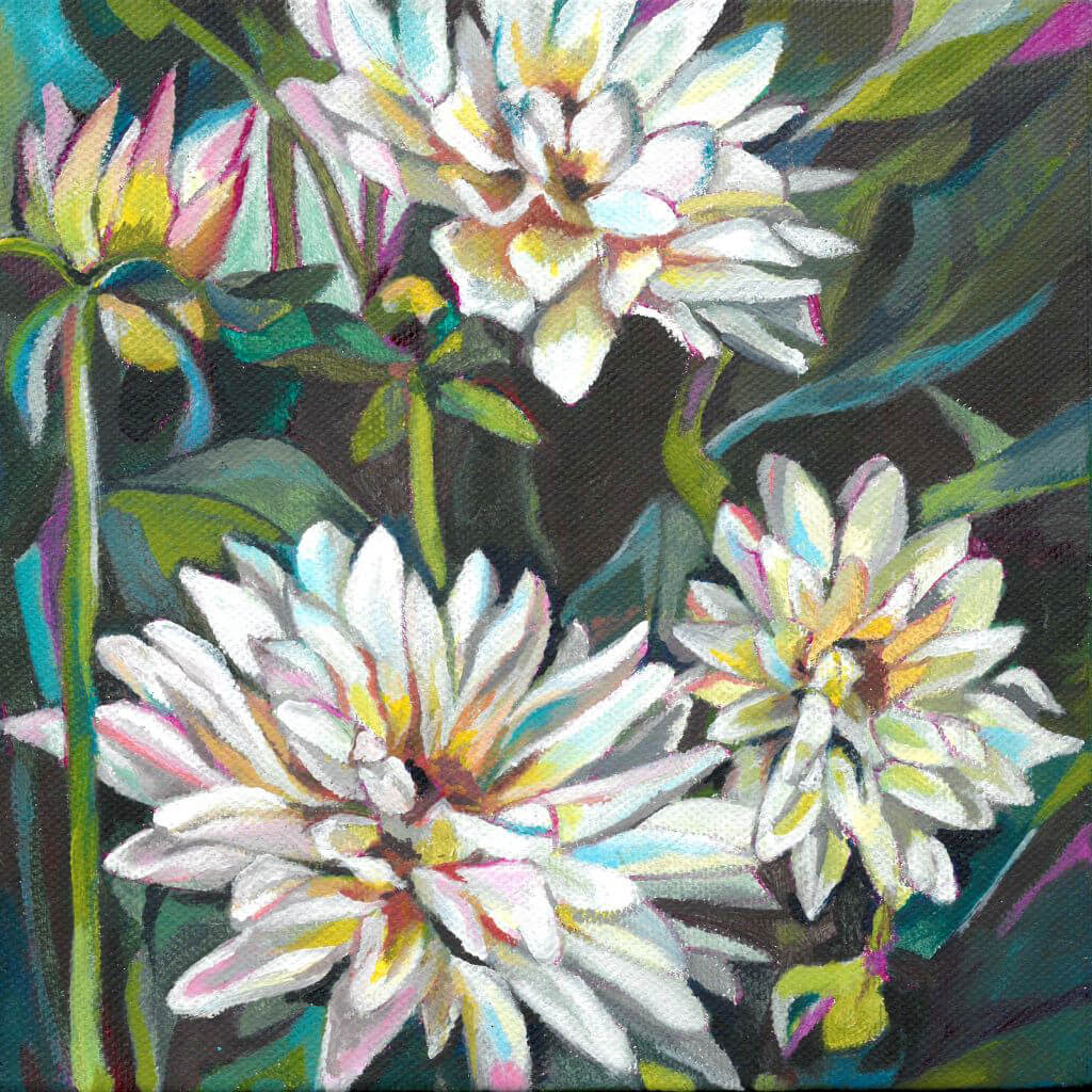 White Dahlias by Mary Leach