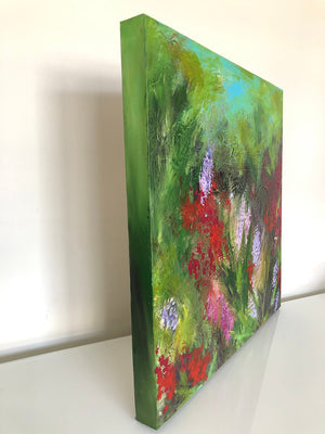 Meadow medium sized square acrylic painting on canvas by flower artist Claire Thorogood Side