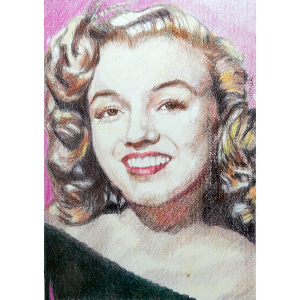 Portrait of Marilyn Monroe in her youth pencil on paper in frame by London based portrait artist Stella Tooth